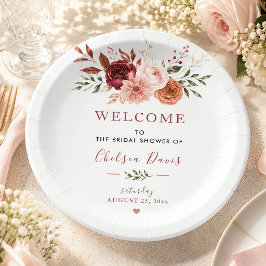 Prato De Papel Apaixonando-se Floral Rústico Borgonha Personaliza