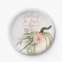 Prato De Papel Apaixonando-se por Abóbora de Aquarela Rosa Baby