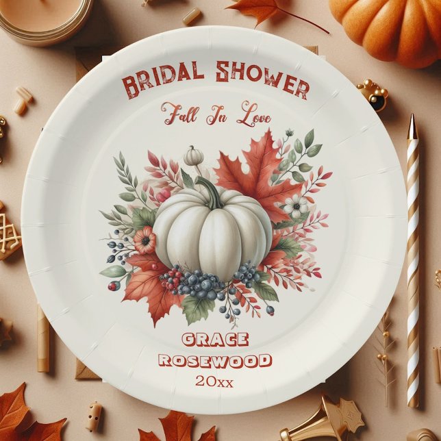 Prato De Papel Apaixonar-Se, Chá de panela Russo Da Pumpkin (Fall In Love Pumpkin Country Rustic Bridal Shower Paper Plates)
