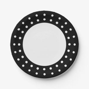 Prato De Papel Apenas preto com bolinhas brancas