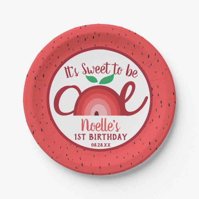 Prato De Papel Apple Rainbow, Doce ser Um, primeiro aniversario (Frente)