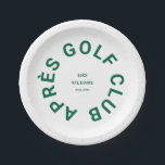 Prato De Papel Après Golf Club Forest Golfers Sociais<br><div class="desc">Après Golf Club, crista do clube de golfe social verde, pratos de papel. Personalize com o ano da sua reunião de golfe, nome do clube e localização. Perfeito para uma viagem de golfe de destino de grupo ou para uma despedida de solteiro ou despedida de solteira do tema de golfe...</div>