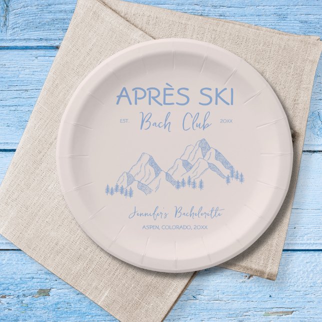 Prato De Papel Apres Ski  Clube Bach Azul Bela Noiva de Inverno (Apres Ski Bach Club Blue Winter Bachelorette Paper Plates)