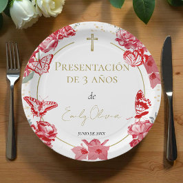 Prato De Papel Apresentação 3 años Papel põe borboletas vermelho