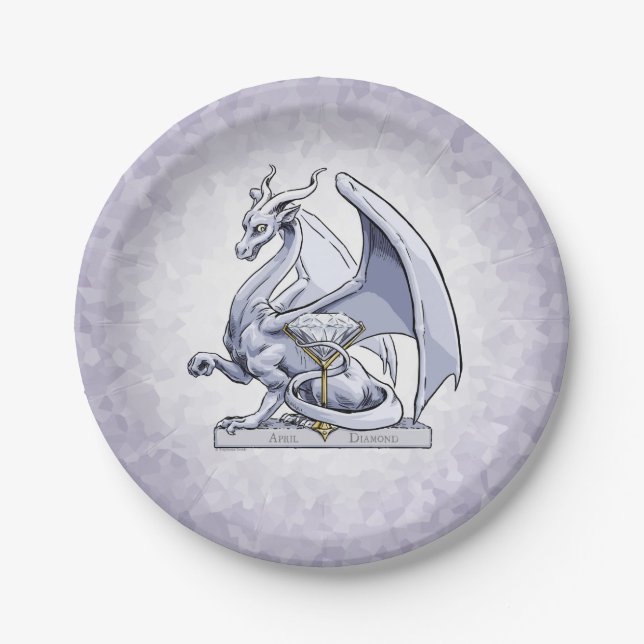 Prato De Papel April Birthstone Dragon: Diamond (Frente)