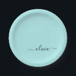 Prato De Papel Aqua Azul Teal Feminino Nome Monograma Moderno<br><div class="desc">Placas de Festa com Monograma Aqua Azul Teal e Nome Personalizado. Isso torna o presente perfeito para aniversário de 16 anos,  casamento,  chá de noiva,  aniversário de casamento,  chá de bebê ou despedida de solteira para alguém que ama luxo e estilos chiques.</div>