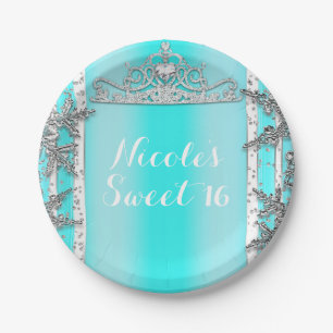 Prato De Papel Aqua Blue & Silver Winter Wonderland Flocos de nev