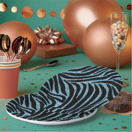 Prato De Papel Aqua Faux Glitter Zebra Print
