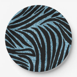 Prato De Papel Aqua Faux Glitter Zebra Print