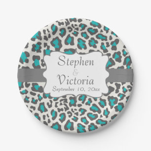 Prato De Papel Aqua Leopardo Personalizado, Cinzas, Placas de Pap