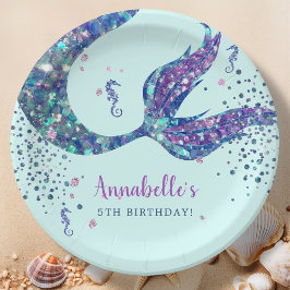Prato De Papel Aqua Mermaid Birthday