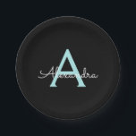 Prato De Papel Aqua Teal Blue Script Girly Monographic Name<br><div class="desc">Azul Azul Azul Aqua e Monograma Preto Adicione Seu Próprio Nome: Scripts de Partes. Isto faz o doce e perfeito aniversário de 16 anos,  casamento,  chá de panela,  aniversário,  chá de fraldas ou festa de solteira presente para alguém que ama luxo de luxo e estilos quíticos.</div>