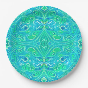 Prato De Papel Aquamarine Arabesque Bohemian Pattern
