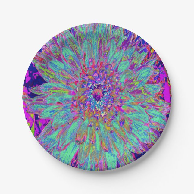 Prato De Papel Aquamarine Rainbow Color Abstrato Dahlia Flower (Frente)