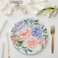 Aquarela Azul Rosa Hortênsia Peônia Floral Primave