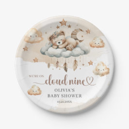 Prato De Papel Aquarela boho marrom nuvem de marfim nove ursinho