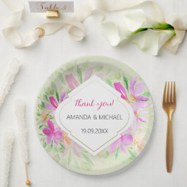 Prato De Papel Aquarela Botânica Boho Lilás Rosa Floral