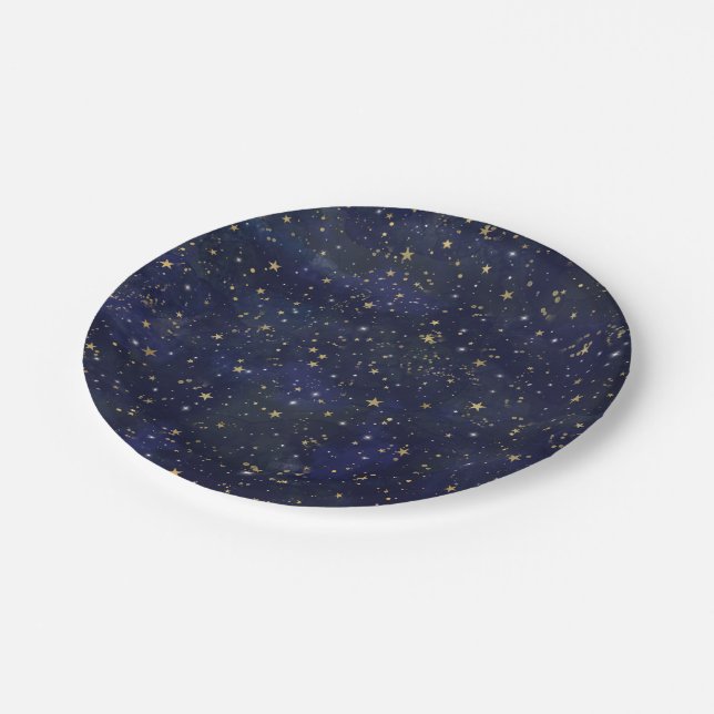Prato De Papel Aquarela Caprichosa de Estrelas Celestiais Azul e  (Inclinado)