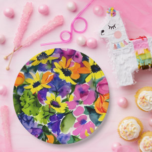 Prato De Papel Aquarela Colorida Arte Floral