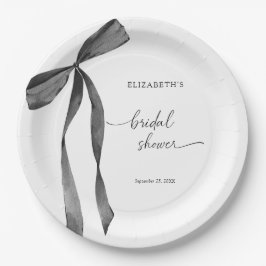 Prato De Papel Aquarela Coquete Preta Chuveiro de Noiva com Laço