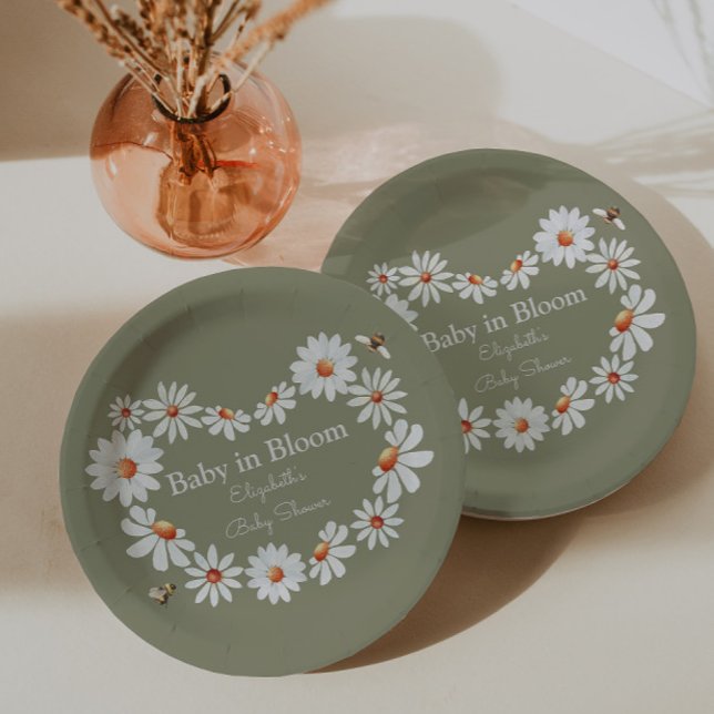 Prato De Papel Aquarela Daisy & Bumble Bee Chá de fraldas (Criador carregado)