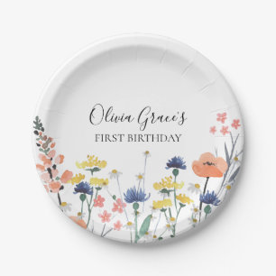 Prato De Papel Aquarela de flor silvestre PRIMEIRO ANIVERSÁRIO