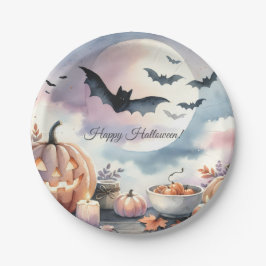 Prato De Papel Aquarela de Halloween