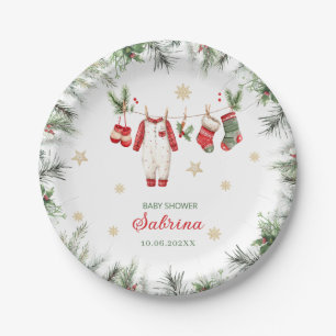 Prato De Papel Aquarela Feliz Natal Papai Noel Bebê de Natal