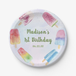 Prato De Papel Aquarela Festa de aniversário de picolé
