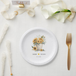 Prato De Papel Aquarela Floral Recepção de casamento de Girassol