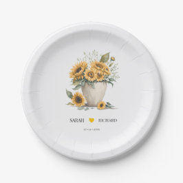 Prato De Papel Aquarela Floral Recepção de casamento de Girassol