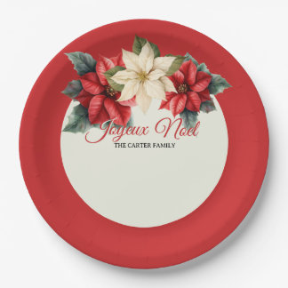 Prato De Papel Aquarela Floral Vintage Vermelho Poinsettia Natal