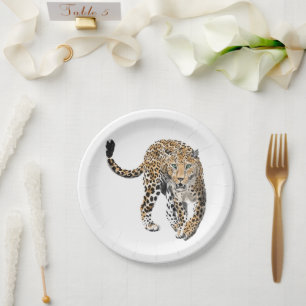 Prato De Papel aquarela leopardo gato da selva animal pintado ver