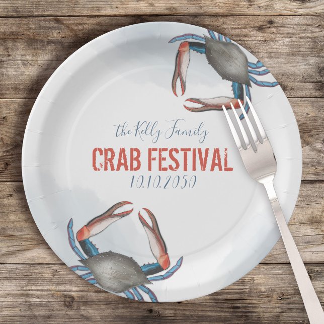 Prato De Papel Aquarela Moderna Caranguejo Azul Rústico Elegante (Criador carregado)