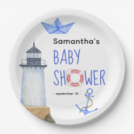 Prato De Papel Aquarela náutica - chá de fraldas