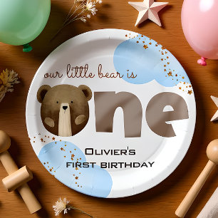 Prato De Papel Aquarela nosso pequeno urso é um aniversário de be