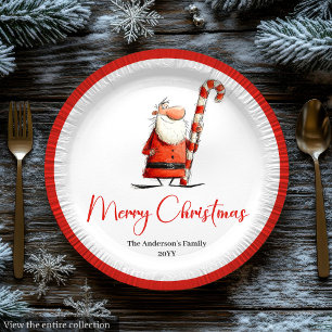Prato De Papel Aquarela Papai Noel Alegre Mesa de Natal