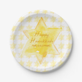 Prato De Papel Aquarela personalizada - estrela judaica Hanukkah