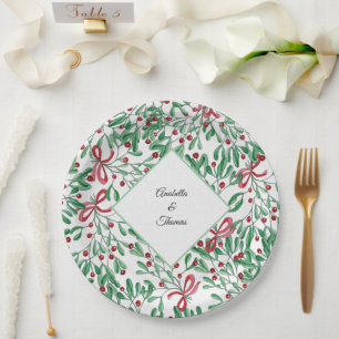 Prato De Papel Aquarela Pintada à Mão de Visco Rústico de Natal