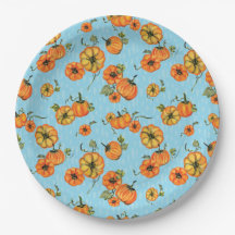 Aquarela Pintada Abóboras de Outono Laranja/Azul