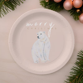 Prato De Papel Aquarela Polar Bear Moderno Feliz Natal