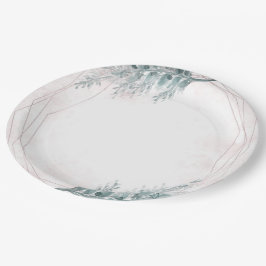 Prato De Papel Aquarela Rosa Bege Geométrico Botânico Casamento