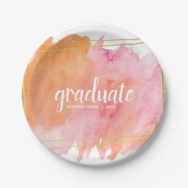 Prato De Papel Aquarela rosa com placas de Festa de formatura Dou