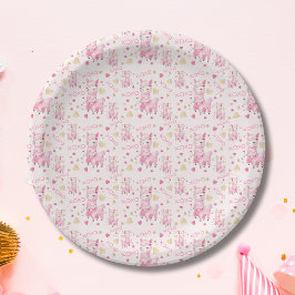 Prato De Papel Aquarela Rosa Llama XOXO