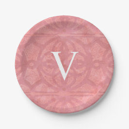 Prato De Papel Aquarela Rosa Monogramada