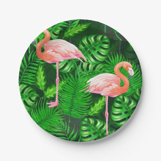 Prato De Papel Aquarela tropical Flamingo (Frente)