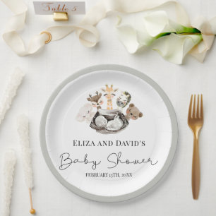 Prato De Papel Aquarelas Animais Falham Chá de fraldas Dourado mo