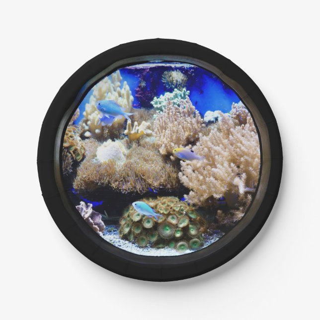Prato De Papel Aquário peixes tropicais coral água salgada azul p (Frente)