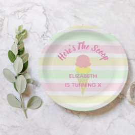 Prato De Papel Aqui está o aniversário do Sorvete de colher