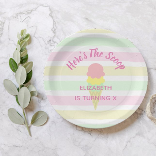 Prato De Papel Aqui está o aniversário do Sorvete de colher (Criador carregado)